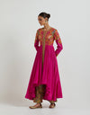 Magenta High Low Kalidar With Printed Pants