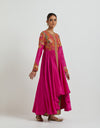 Magenta High Low Kalidar With Printed Pants