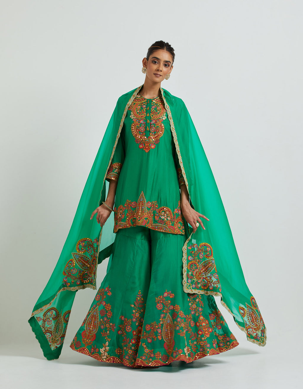 Meena Green Sharara Set with Embroidery