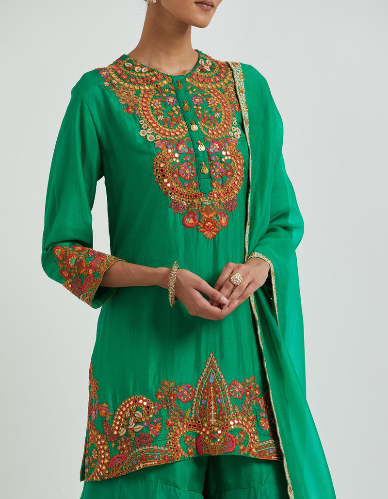 Meena Green Sharara Set with Embroidery