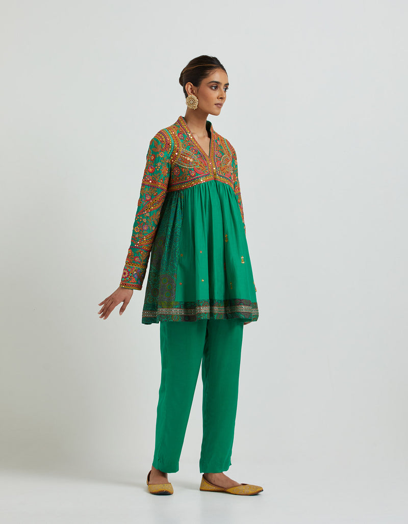 Meena Green Short Peplum With Pants Set