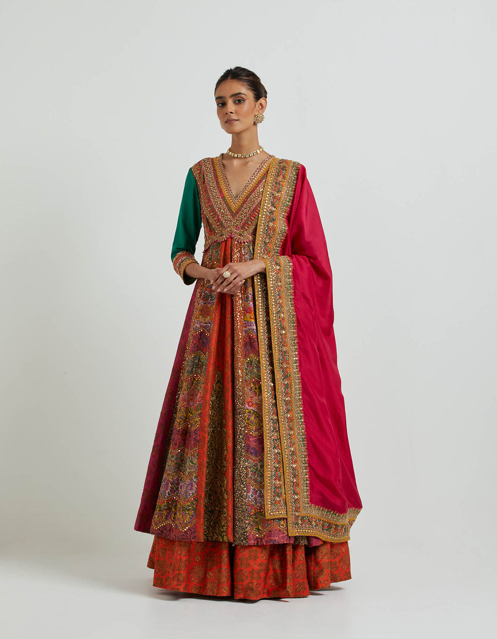 Heavy Embroidered Anarkali with Multi Coloured Printed Panels