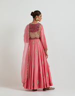 Candy Pink Silk Anarkali Set with a Short Jacket