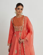 Coral Silk Anarkali Set with a Short Jacket