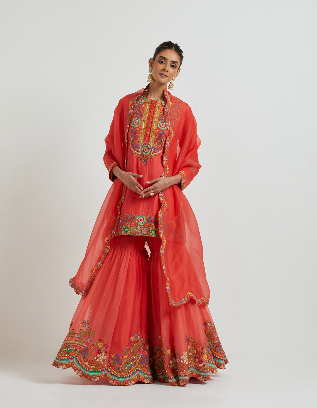 Coral Sharara Set with Embroidery