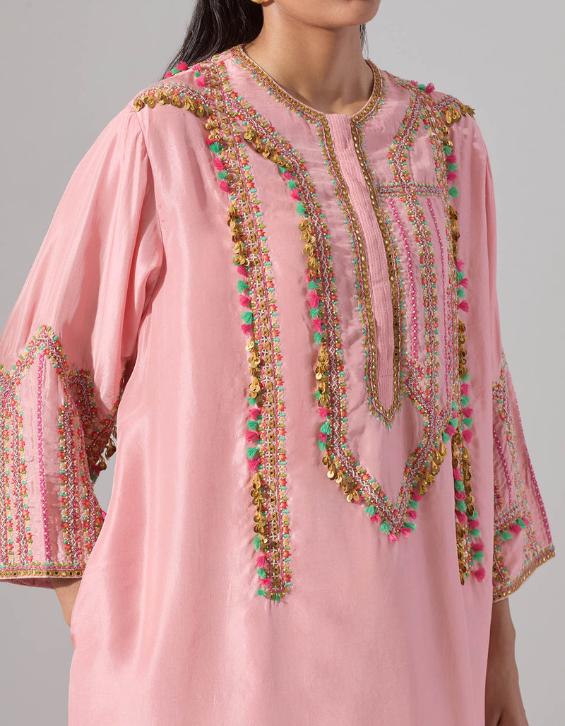 Blush Pink Silk kurta with Printed Palazzo