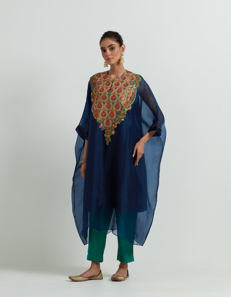 Blue Organza Kaftaan Set with Embroidery
