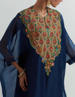 Blue Organza Kaftaan Set with Embroidery