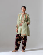 Pista Green Silk Shohar Kurta With Purple Embroidered Velvet Salwar