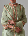 Pista Green Silk Shohar Kurta With Purple Embroidered Velvet Salwar