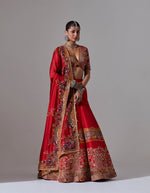 Red Lehenga With Jaal And Tikai Hand Embroidery with a Blouse And a Dupatta