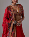 Red Lehenga With Jaal And Tikai Hand Embroidery with a Blouse And a Dupatta