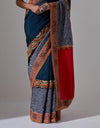 Blue Line Drawing Half & Half Saree With a Blouse