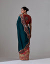 Red And Blue Half & Half Saree And Blouse