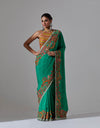 Meena Green Rocket Embroidered Silk Saree With a Blouse