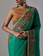 Meena Green Rocket Embroidered Silk Saree With a Blouse