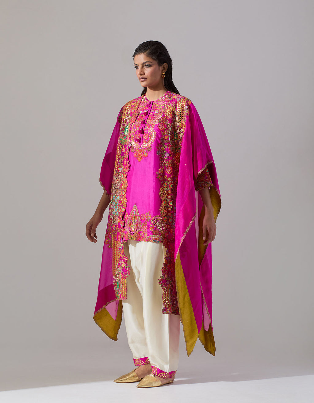 Magenta Kurta and Cape Set