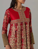 Red Organza Flared Tunic with Off White Dhoti Pants