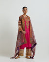 Fuschia Kurta Set with a Lilac Printed Jacket Set