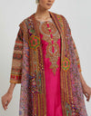 Fuschia Kurta Set with a Lilac Printed Jacket Set