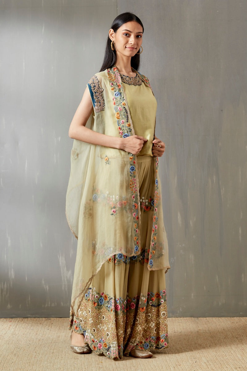 Pale Yellow Sharara Set by A Debyani